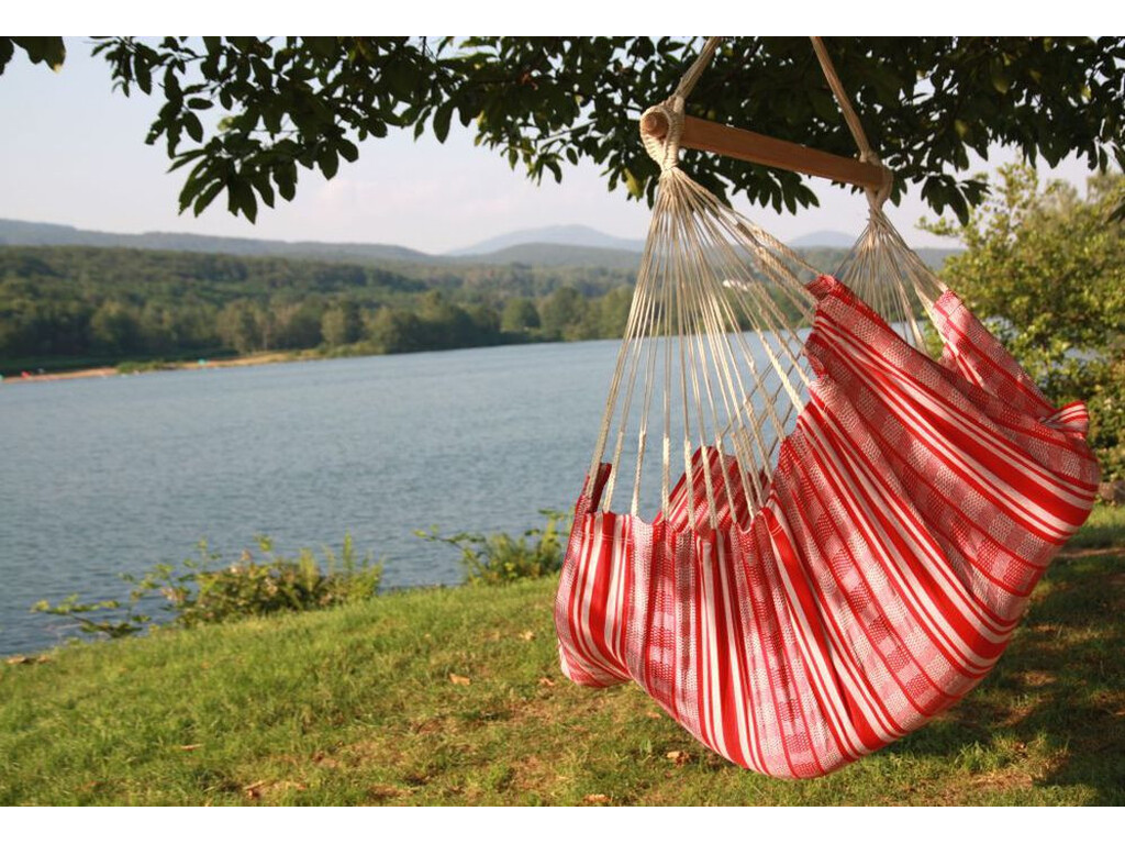 Hamac chaise rouge fabriqué en Colombie en coton recyclé