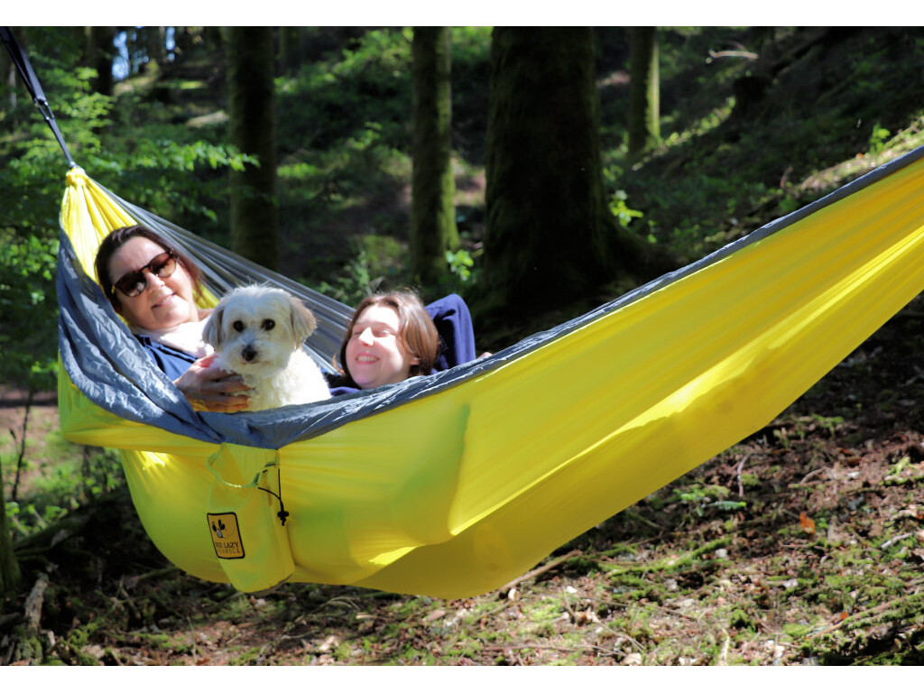 Hamac de voyage double en nylon parachute jaune gris