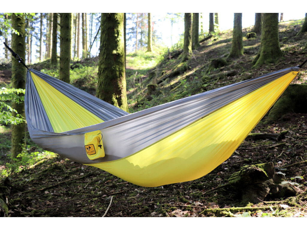 Hamac de voyage simple en nylon parachute jaune gris