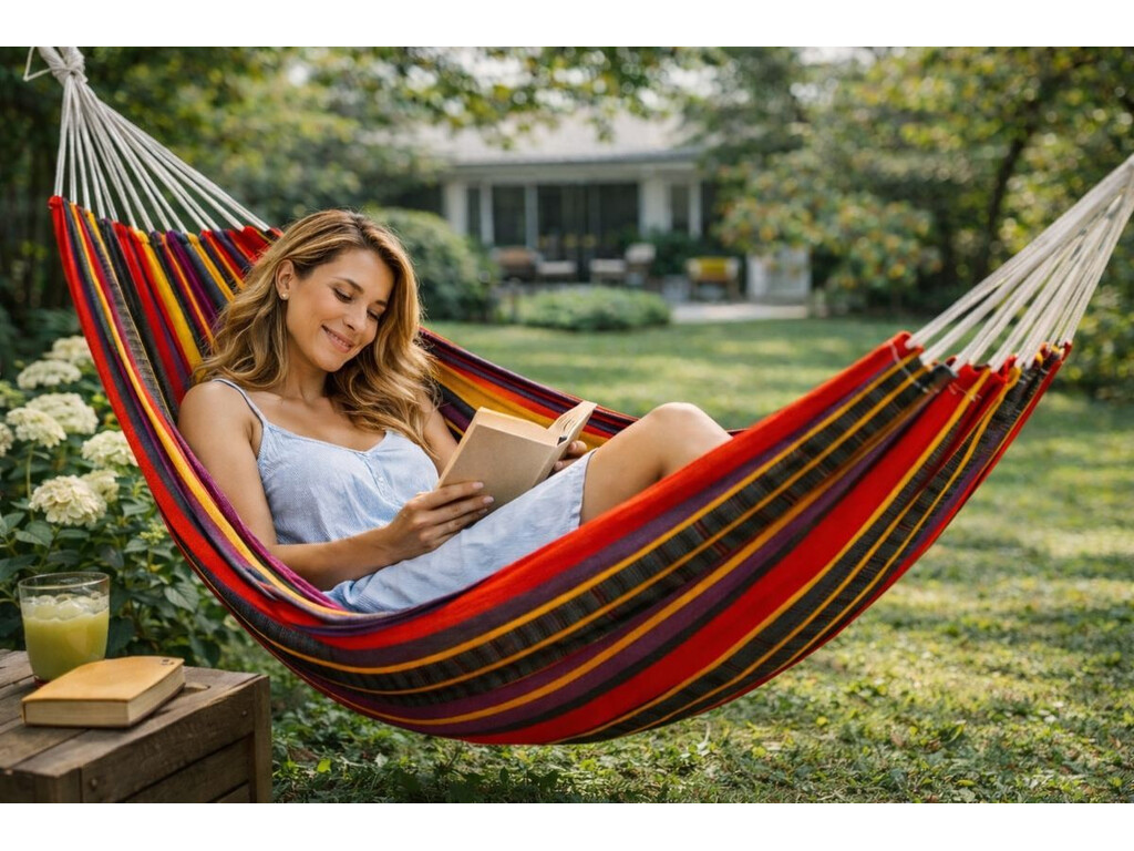 Hamac une place orange solo coton recyclé