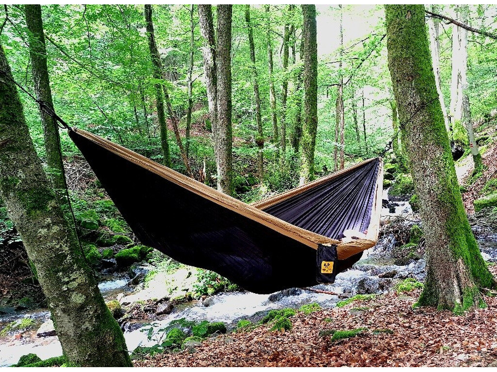 Hamac de voyage simple noir kaki | Nylon parachute ultra léger Bee Laz