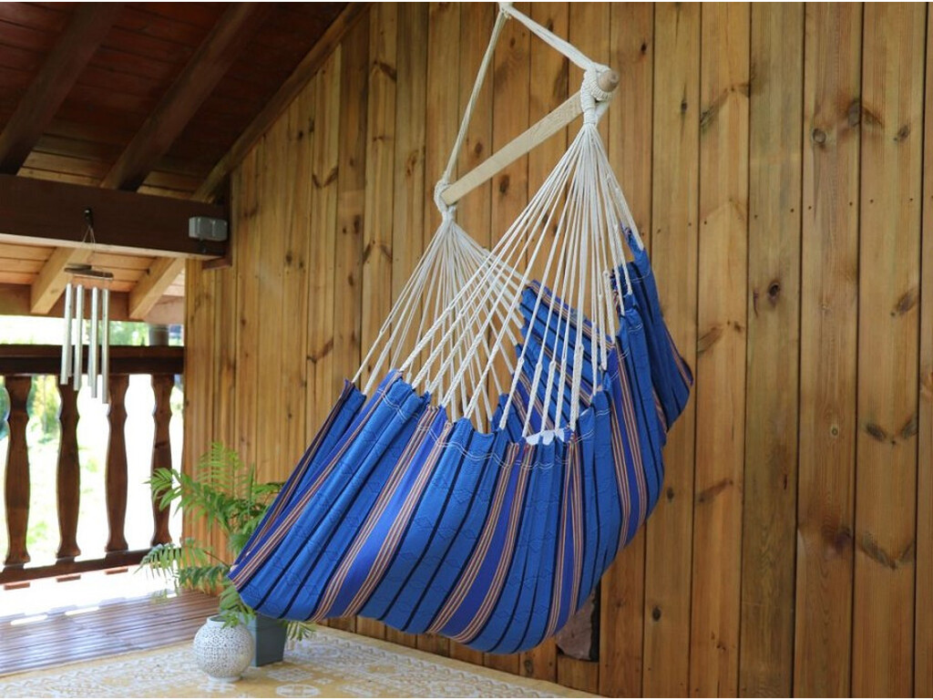 Hamac chaise bleu et rose fabriqué en Colombie