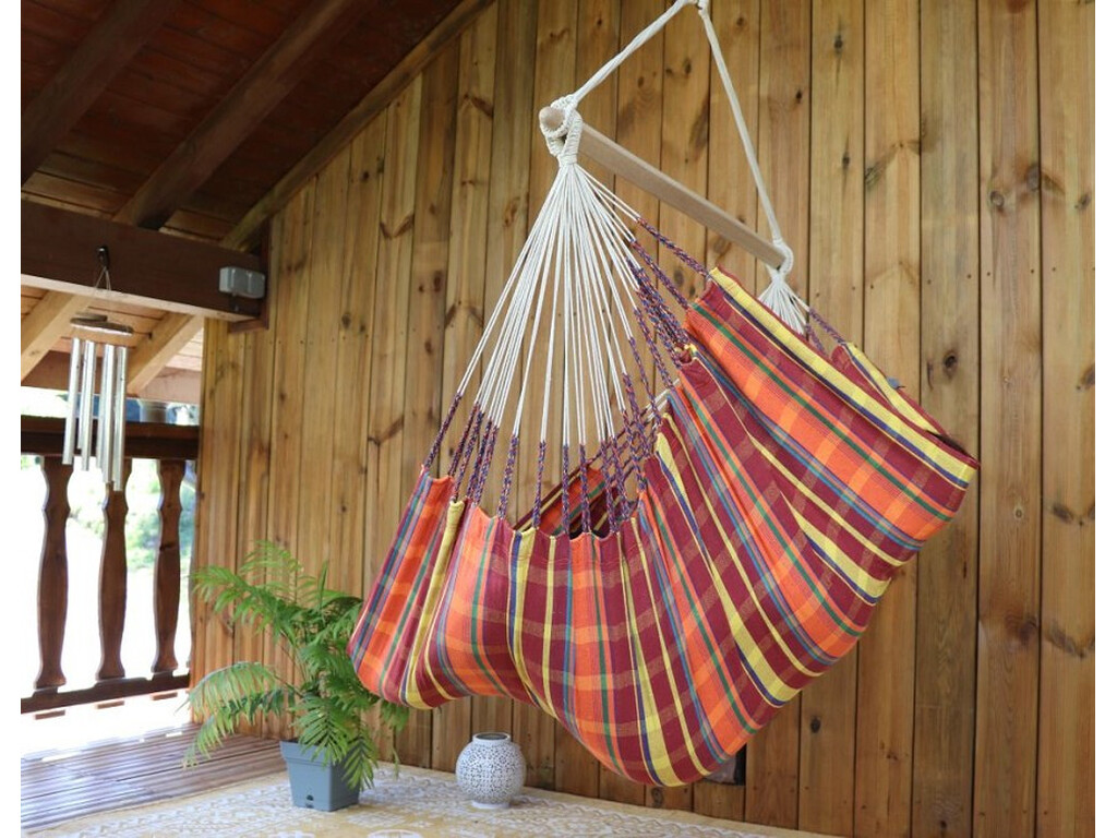 Hamac chaise Madras rouge fabriqué en Colombie