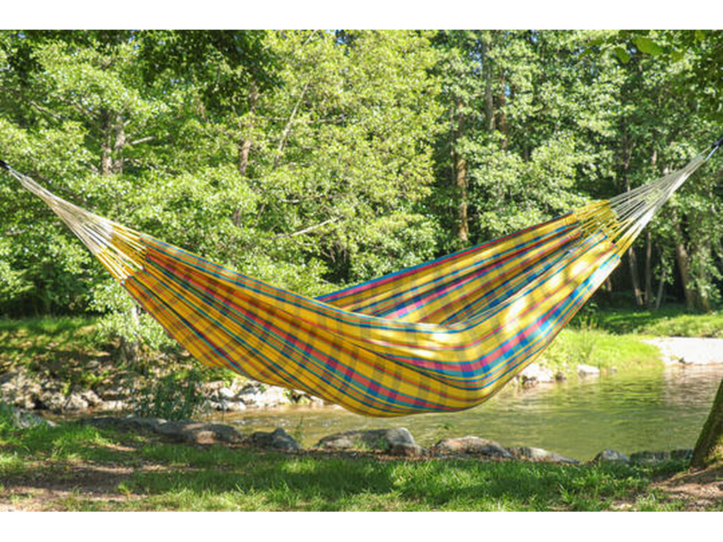 Hamac double en coton recyclé jaune - madras