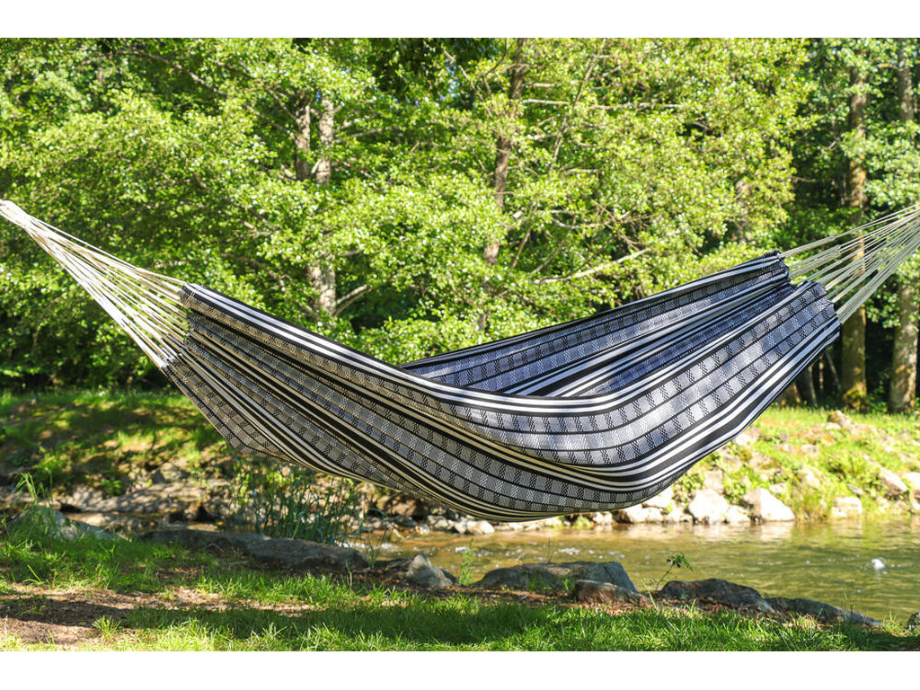 Hamac une place en coton recyclé noir - modèle carthagene sombrero