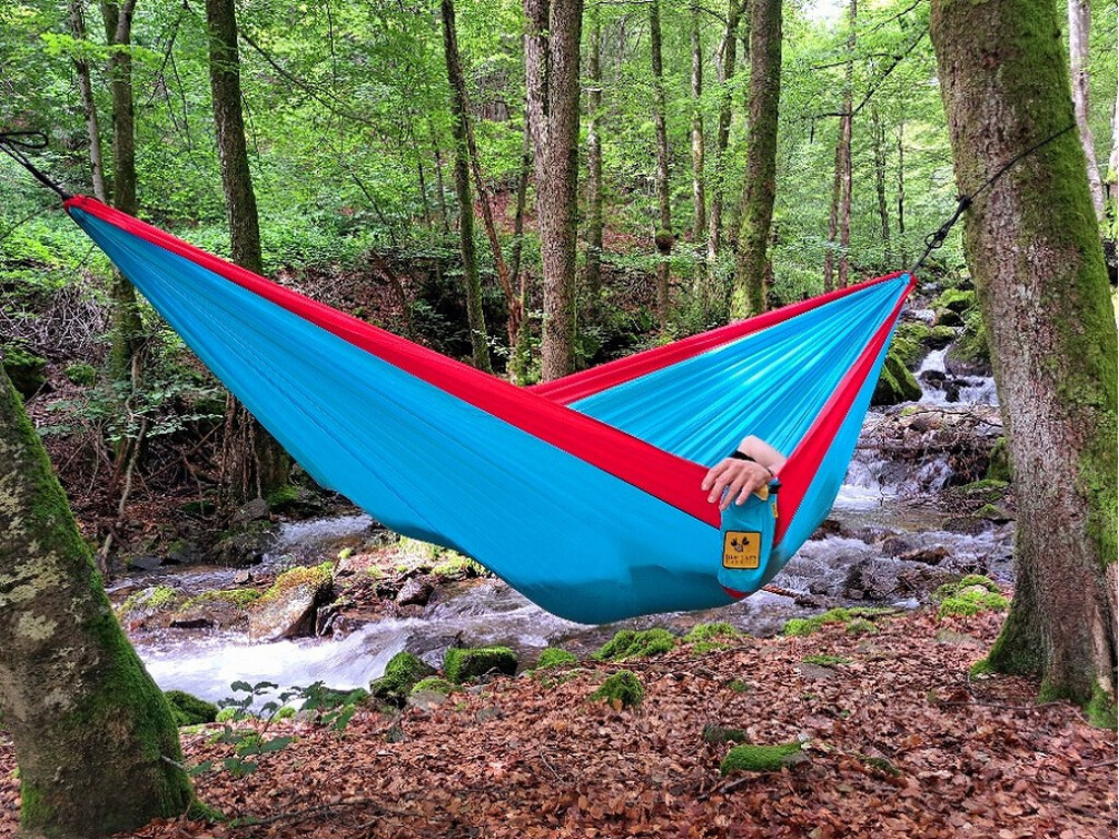 Hamac de voyage double ultra léger en nylon parachute turquoise rouge