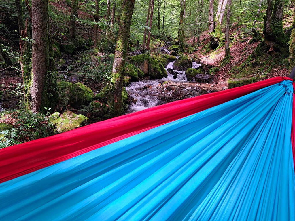 Hamac de voyage double ultra léger en nylon parachute turquoise rouge