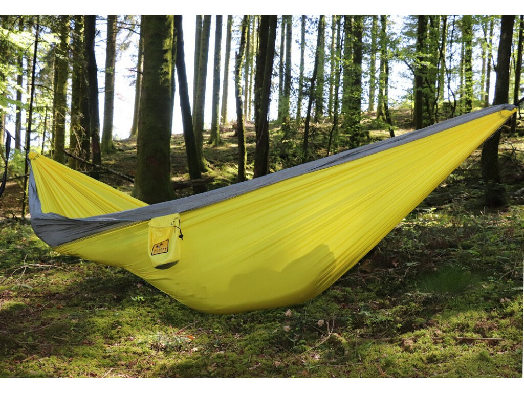 Hamac de voyage double en nylon parachute jaune gris Hamac de voyage double en nylon parachute jaune gris