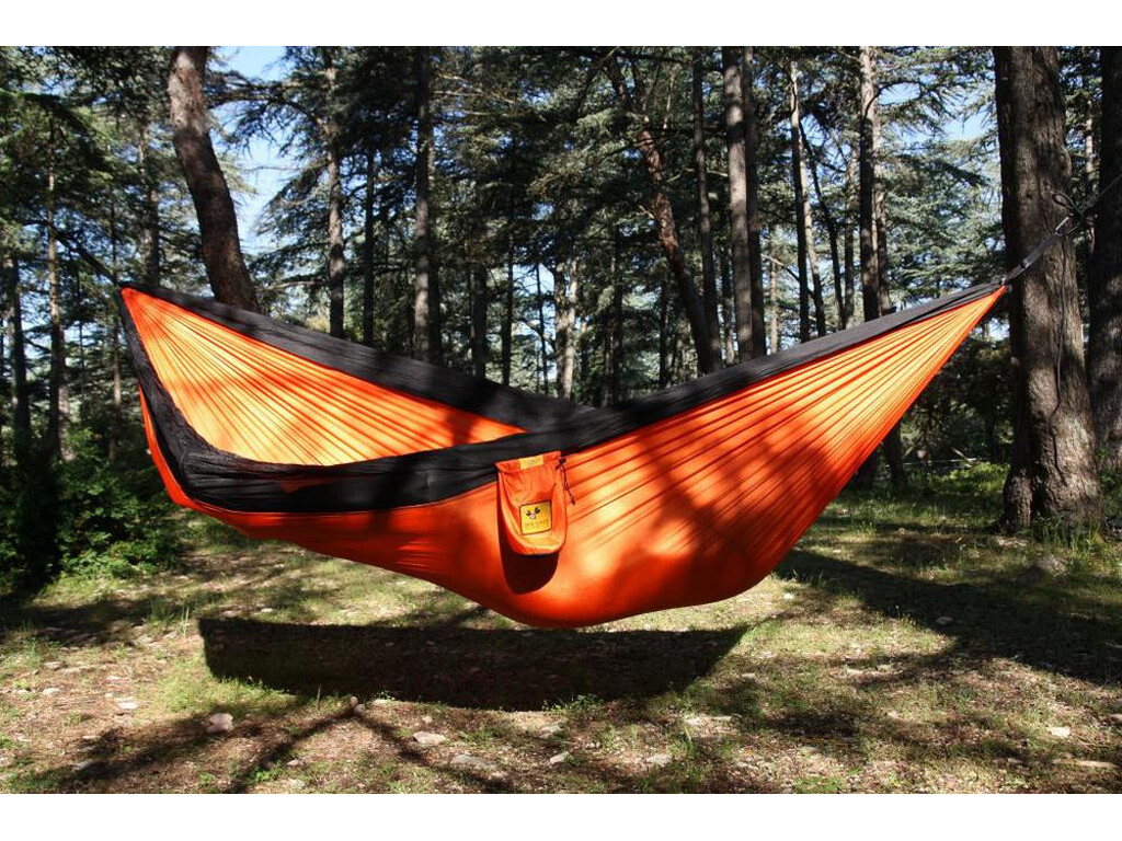 Hamac toile de parachute simple orange noir modèle Bee Lazy Corail