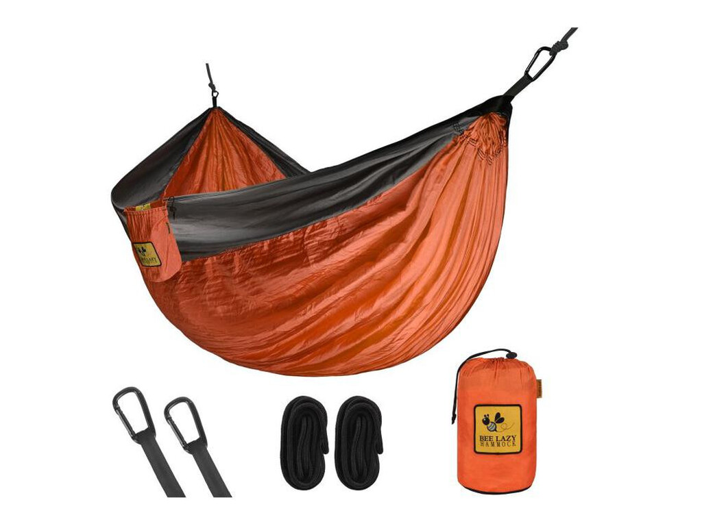 Hamac toile de parachute simple orange noir modèle Bee Lazy Corail