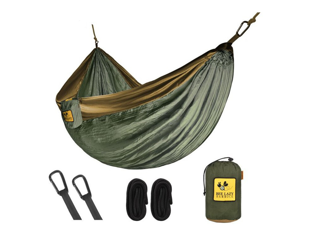Hamac parachute double vert kaki modèle Bee Lazy Camp Hamac parachute double vert kaki modèle Bee Lazy Camp