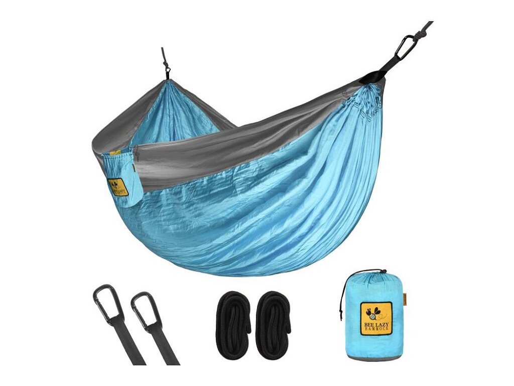 Hamac double toile de parachute Bee Lazy bleu clair et gris - Modèle Electric Sky