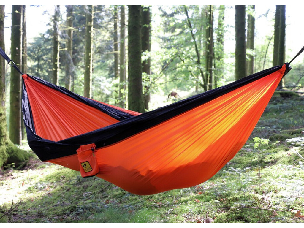 Hamac double toile parachute orange noir - Modèle Bee Lazy Corail