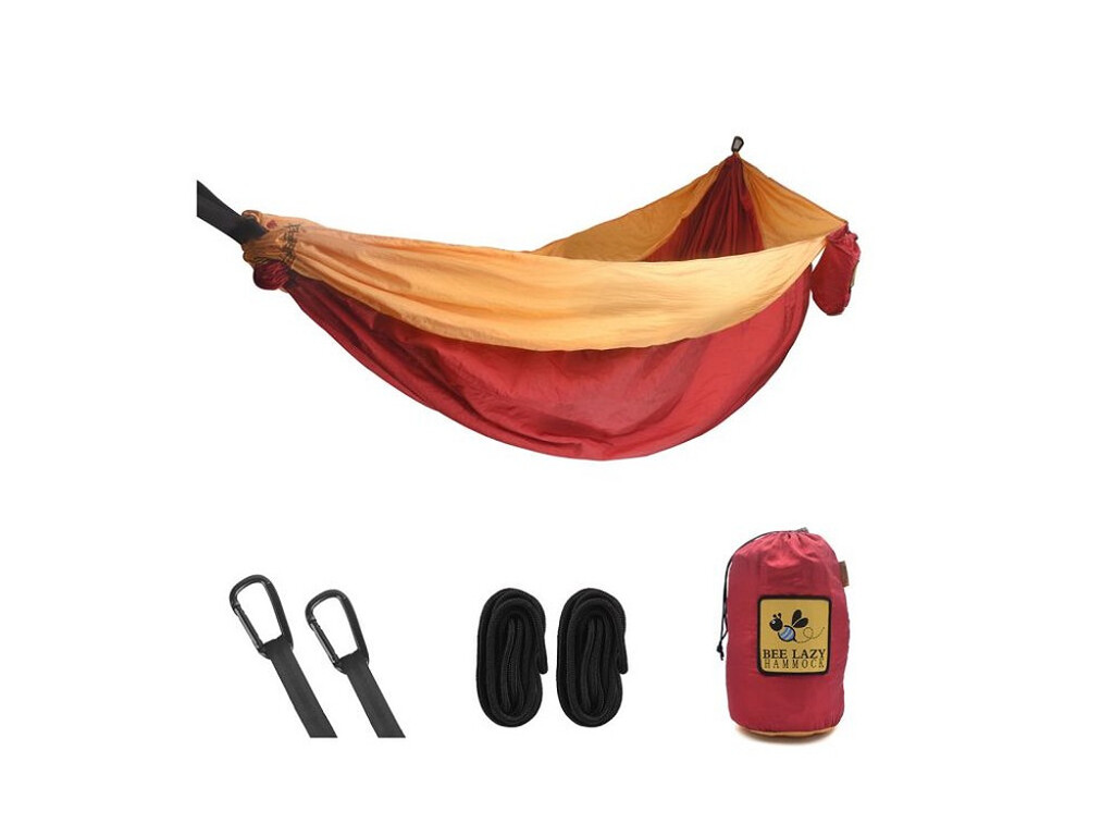 Hamac simple de voyage en toile de parachute bordeaux jaune - Modèle Bangkok