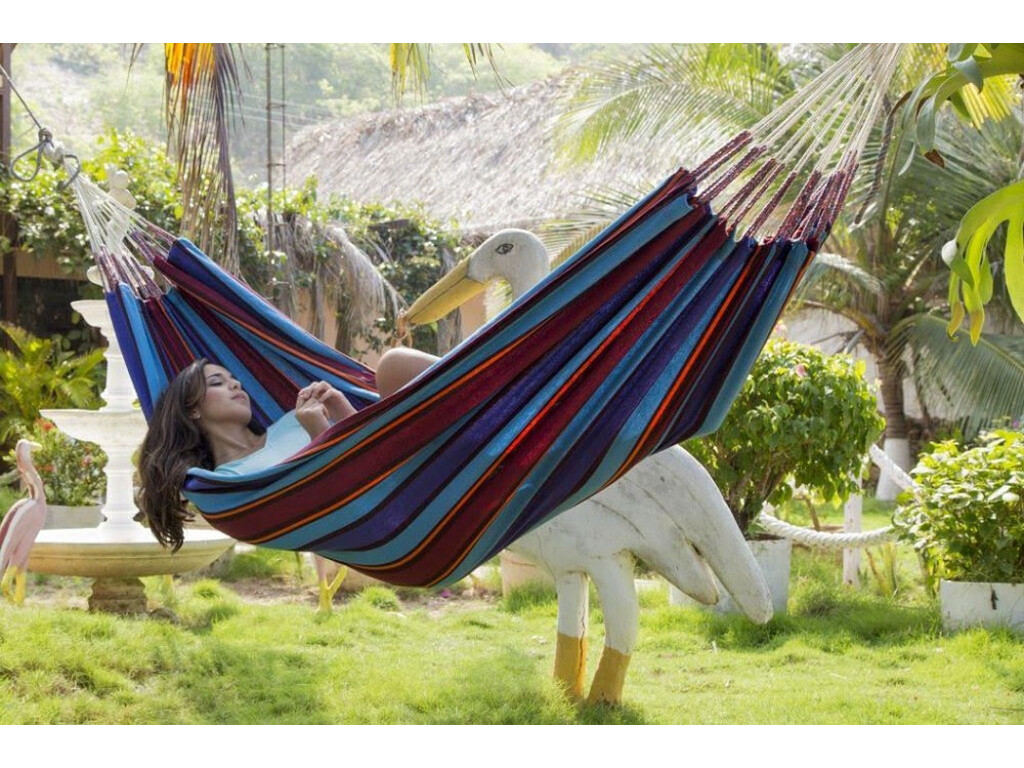 Hamac double en coton recyclé bleu - modèle guaraní Hamac double en coton recyclé bleu - modèle guaraní