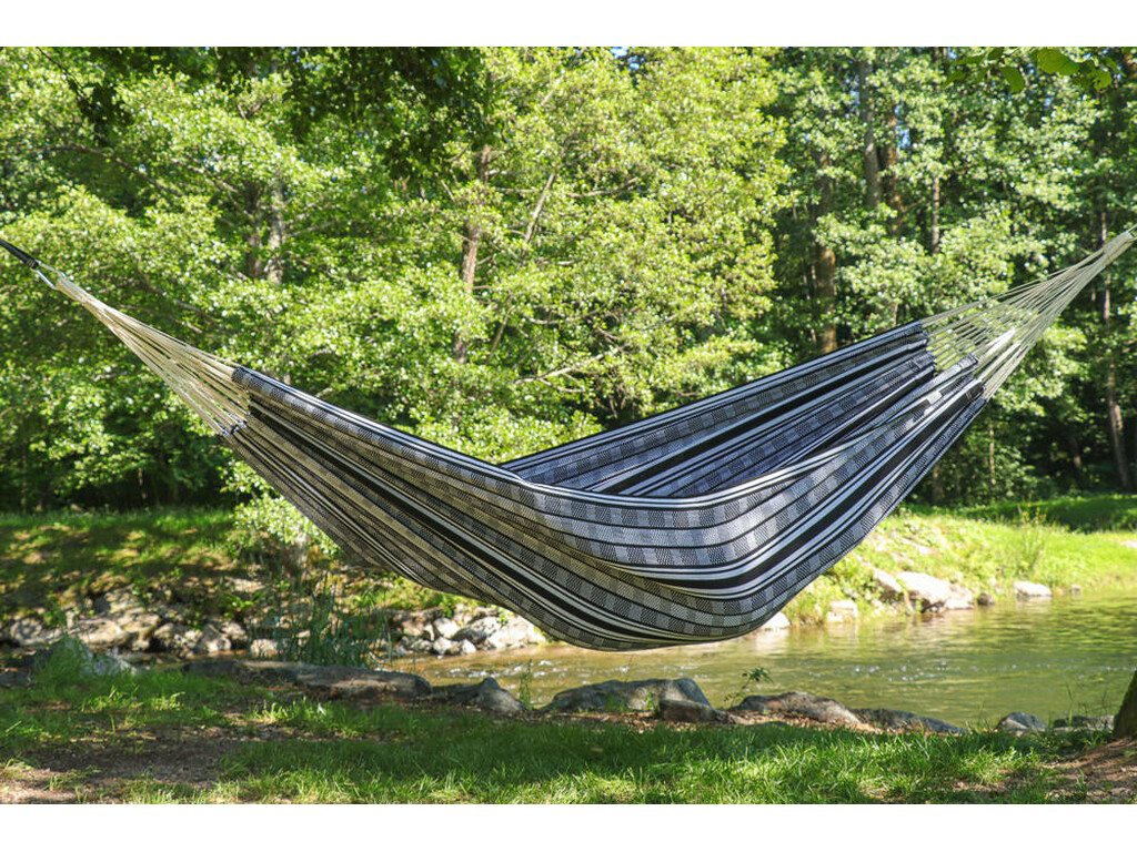 Hamac double Sombrero en coton recyclé noir et blanc - Hamac.fr