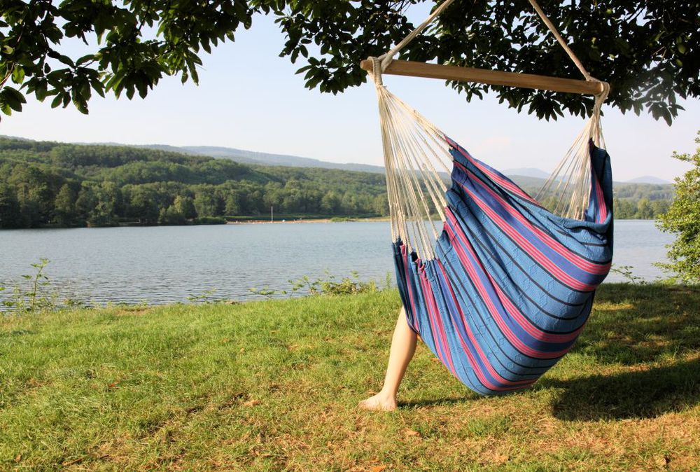 Hamac chaise bleu et rose fabriqué en Colombie